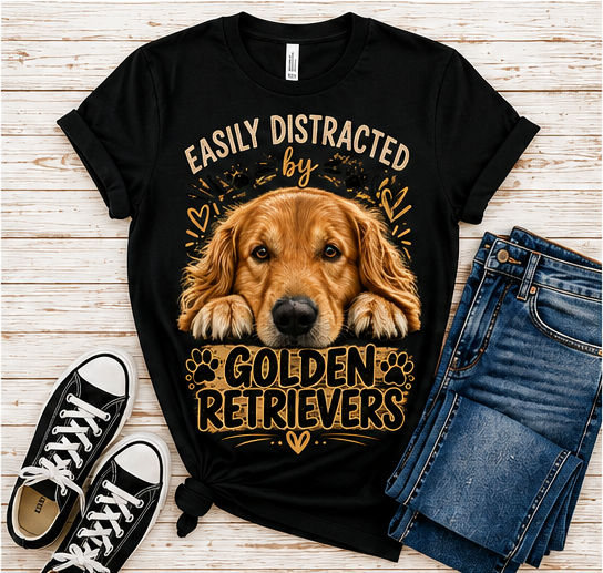 Easily Distracted by Golden Retrievers T-Shirt – Funny Golden Retriever Lover T Shirt