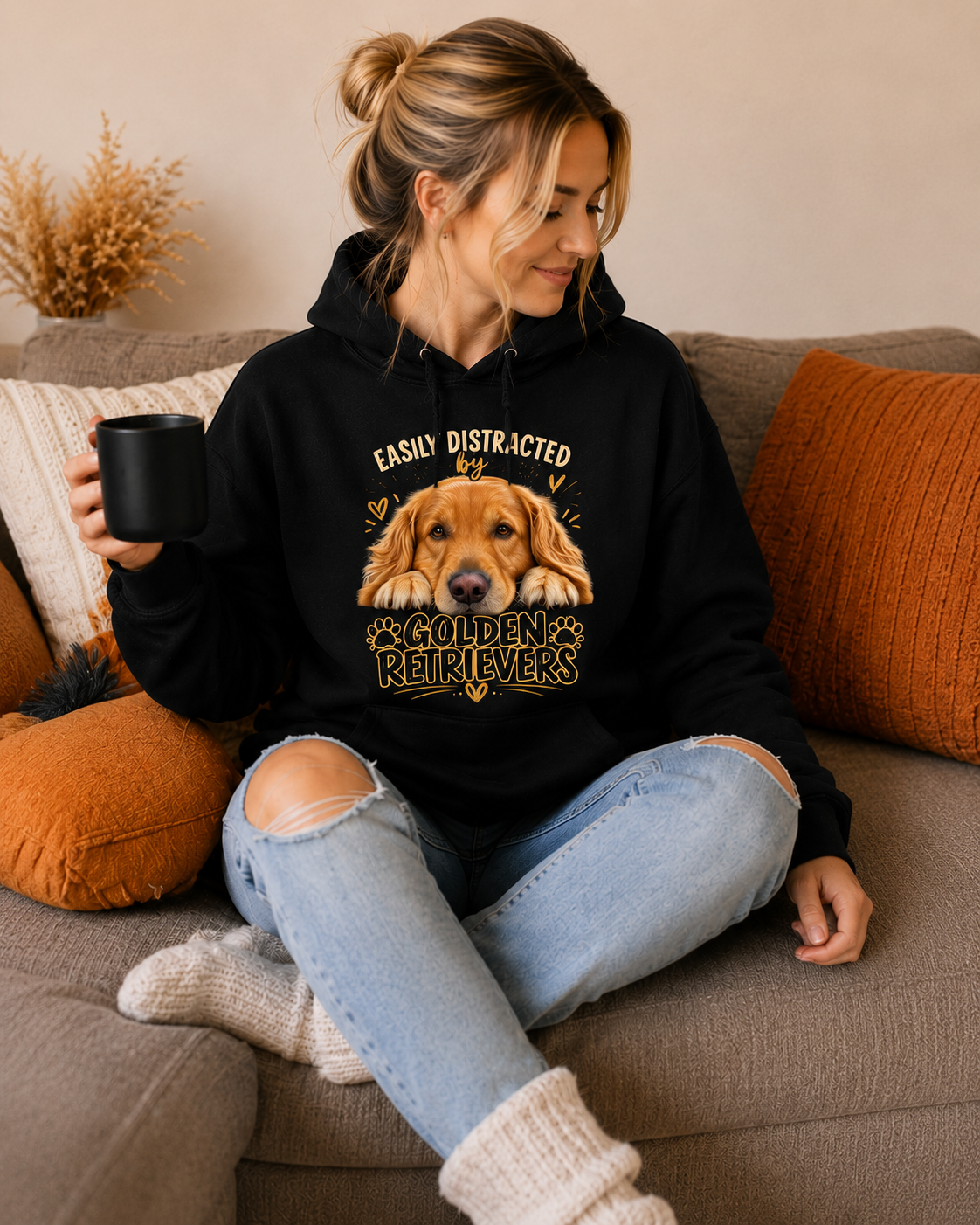 Easily Distracted by Golden Retrievers Hoodie – Funny Golden Retriever Lover Sweatshirt