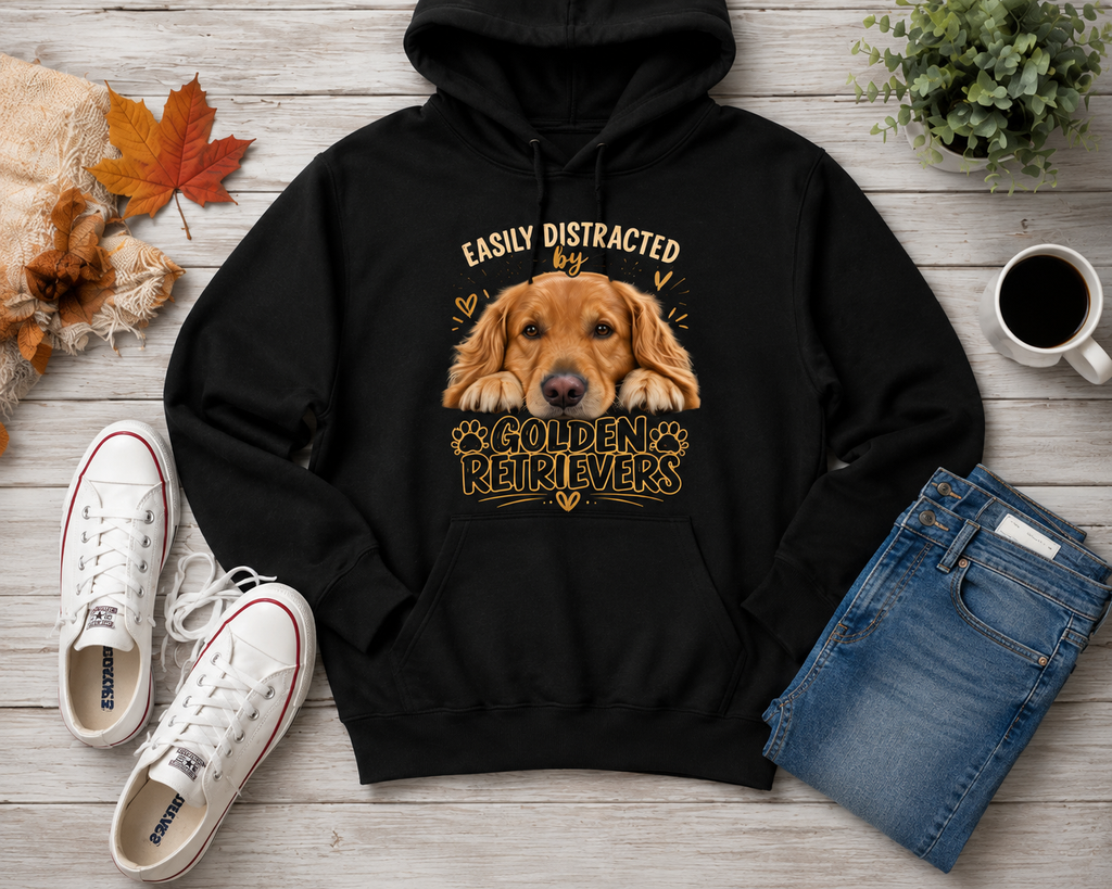 Easily Distracted by Golden Retrievers Hoodie – Funny Golden Retriever Lover Sweatshirt